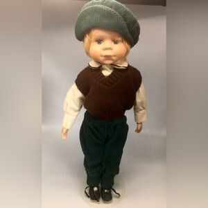 VTG English Lad Blonde Hair Blue Eyed Freckled 16” Boy Doll w’ Metal Stand
